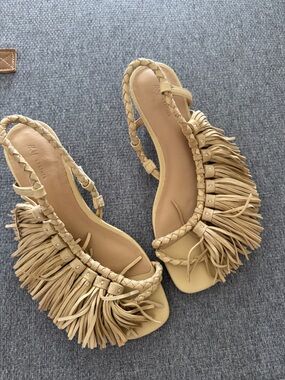 H&M Tan Fringed Braided Slingback Sandals